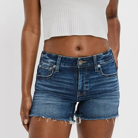 American Eagle Outfitters AE Boyfriend Shorts dark denim 12 Raw hem Summer - Picture 2 of 8